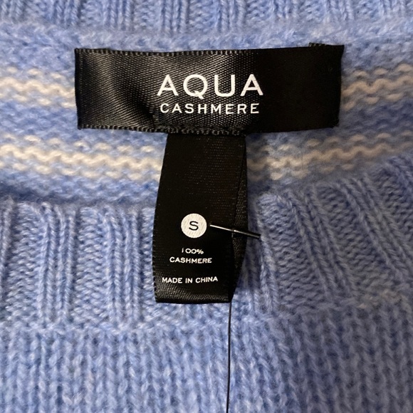 NWT Bloomingdale’s Aqua 100% Cashmere Variga Stripe Blue/White Striped Sweater S - Picture 7 of 9
